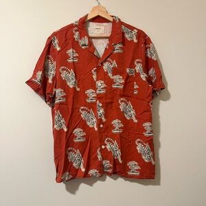 Casual Red Patterned Button Down Shirt